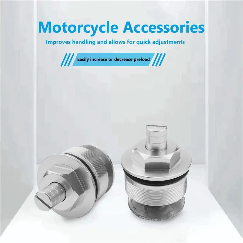 2X, 41MM Motorcycle Front Shock Absorber Screw Fork Cover Cap Preload Adjusters Bolts For Honda CB400(Silver)-L94A