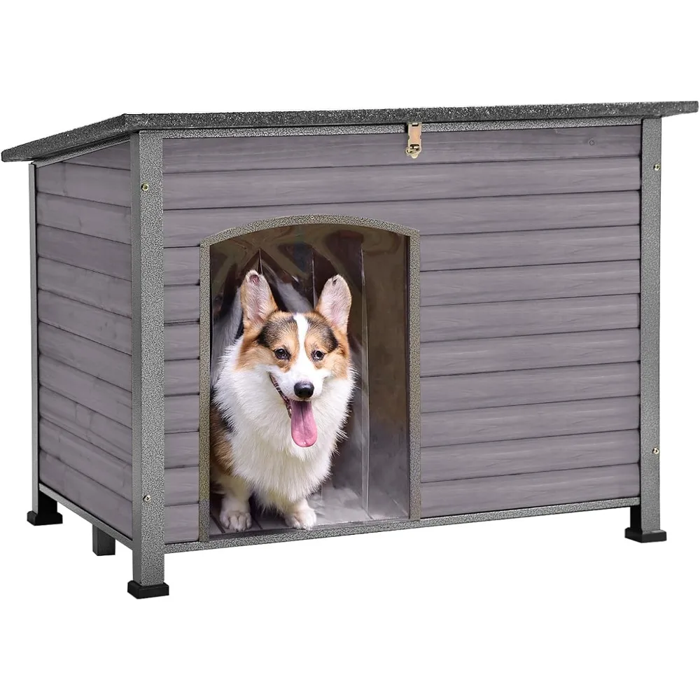 Chew Proof Dog House with Metal Iron Frame Outdoor Dog Kennel for Small Medium Large Indoor Dog Cage (43.3