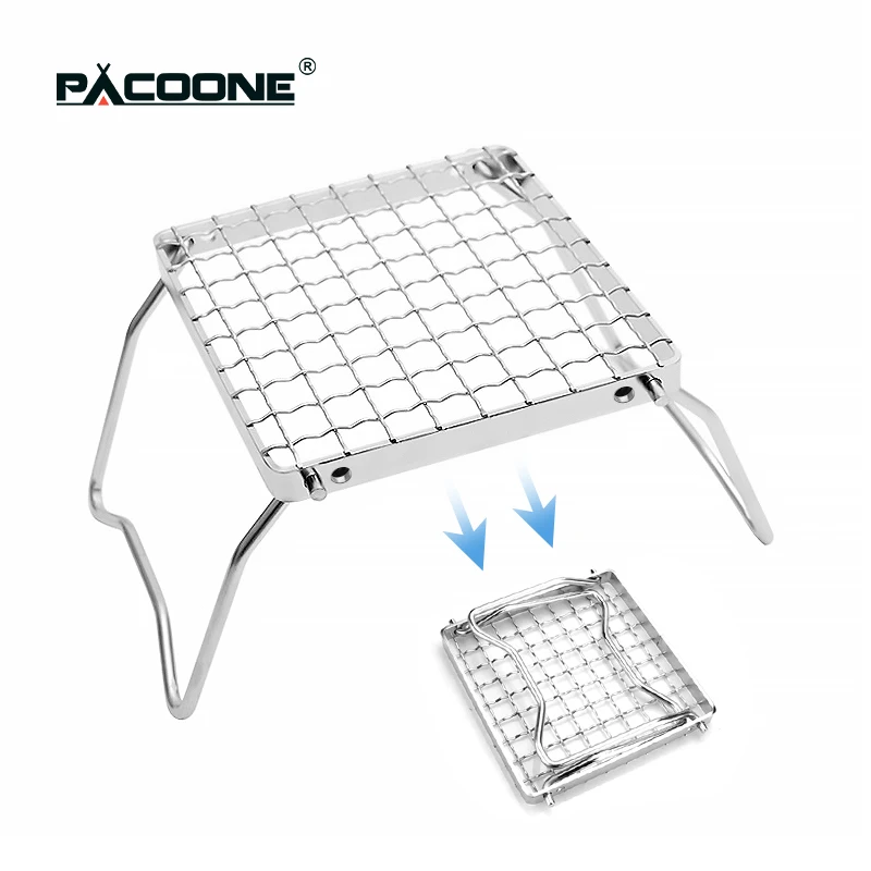 PACOONE Outdoor Stainless Steel Stove Holder Mini Gas Stove Holder Small Portable Folding Table Camping Pot Rack