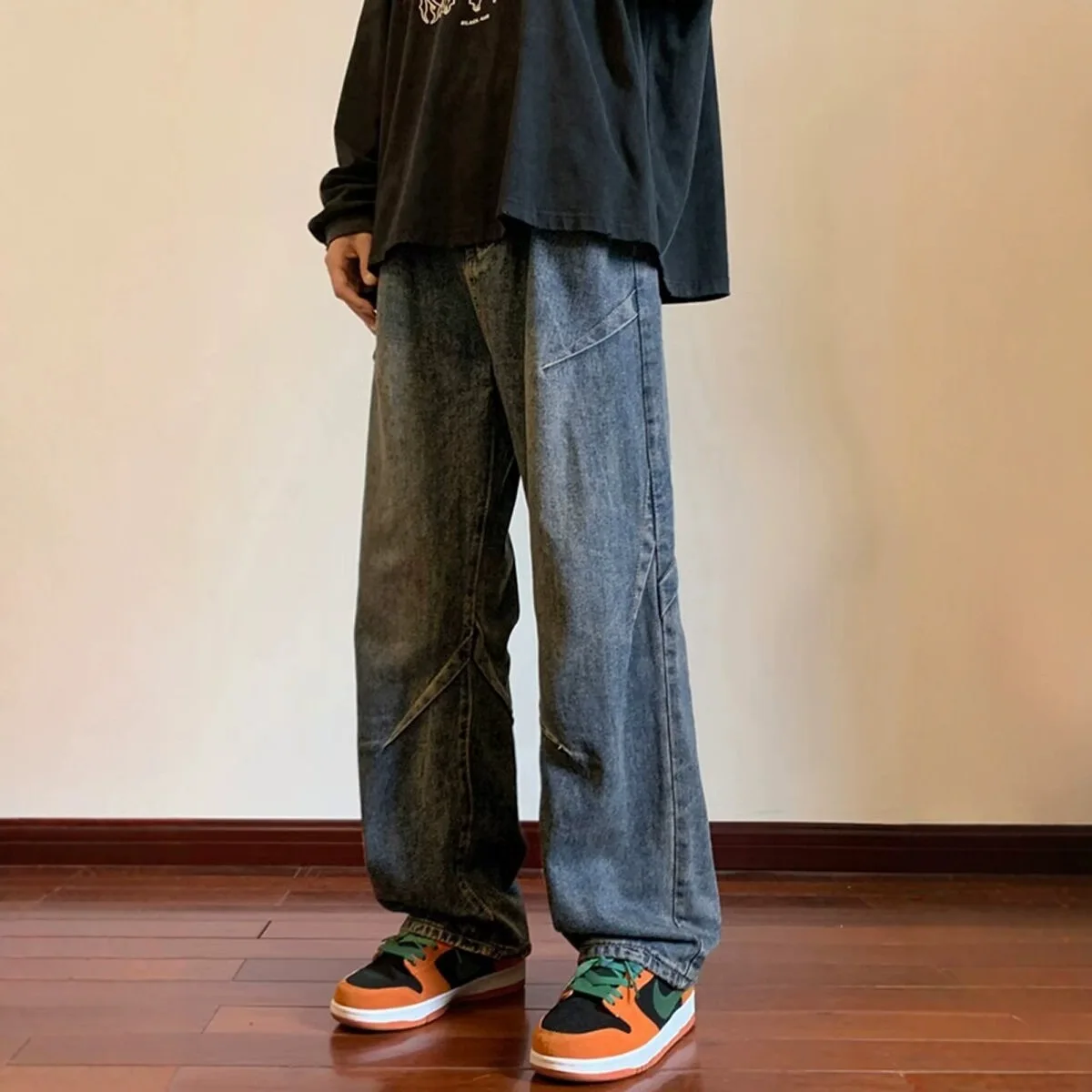 Vaqueros de pierna ancha para hombre, pantalones holgados y rectos, nuevos pantalones de calle para niños, monos de primavera y verano