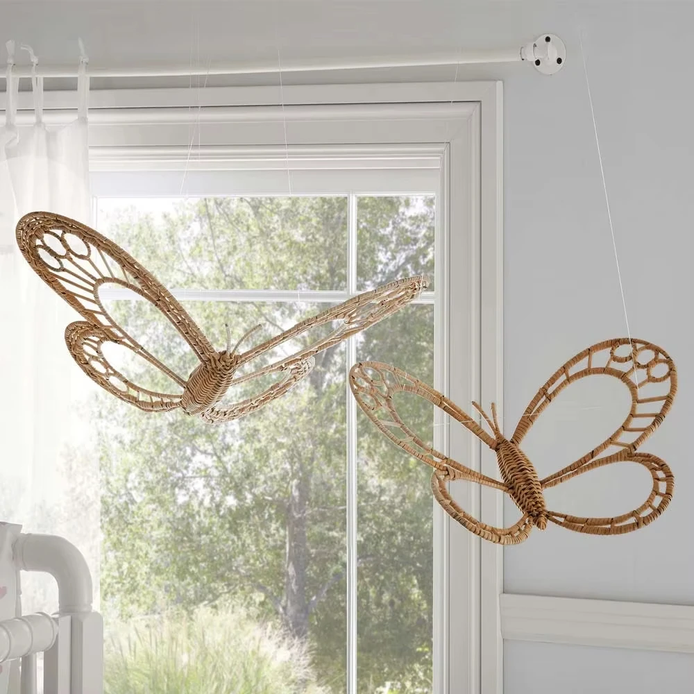 Nordic Natural Vine Weaving Butterfly Decoration Living Room Background Wall Hanging Pendant Simple Rattan Craft Ornament