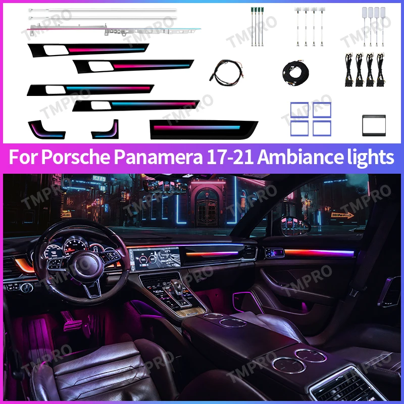 Lumières ambiantes LED pour Porsche Panamera, décoration intérieure automobile, 64 couleurs, systèmes d'assistance à la sécurité, applicable pour 2017 à 2021