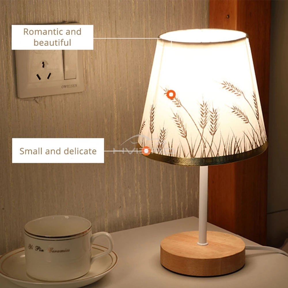 Solid Wood Cloth Desk Lamps Led Decorative Bedroom Living Room Study Simple Creative Remote Control Atmosphere Small Night Light