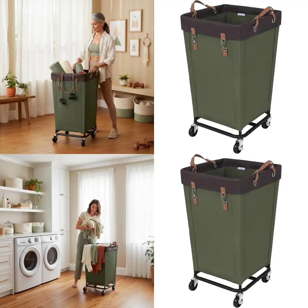 

Большая корзина для белья на колесах, вместимость 160 л, зеленая, идеально подходит для дома, общежития и отеля