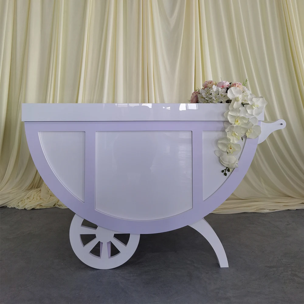 Wedding supplies mobile flower display sweet candy cart wedding party decoration event white dessert candy bar cart for parties