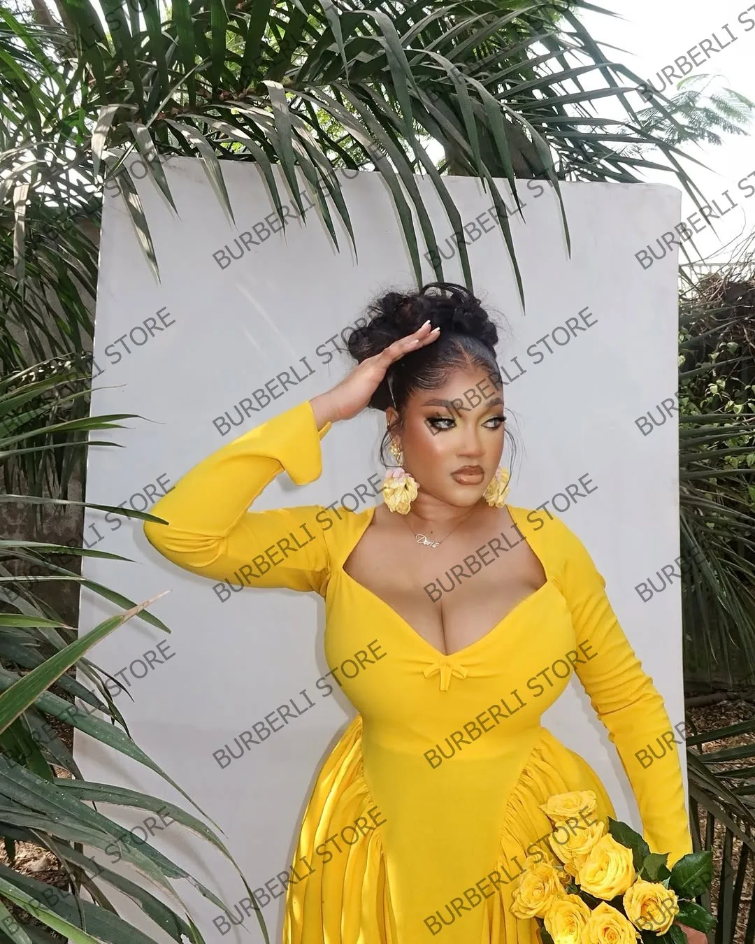 ファッションドレープサテンミニ女性パーティードレスフルスリーブふわふわフリル Brithday パーティードレス女性ウエディングドレス