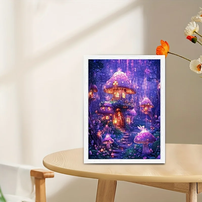 1000 قطعة من أحجية الغابة المسحورة الصغيرة - مشهد قرية الفطر السحري مع أضواء خرافية، 38.0 × 26.01 سم، صعوبة متوسطة