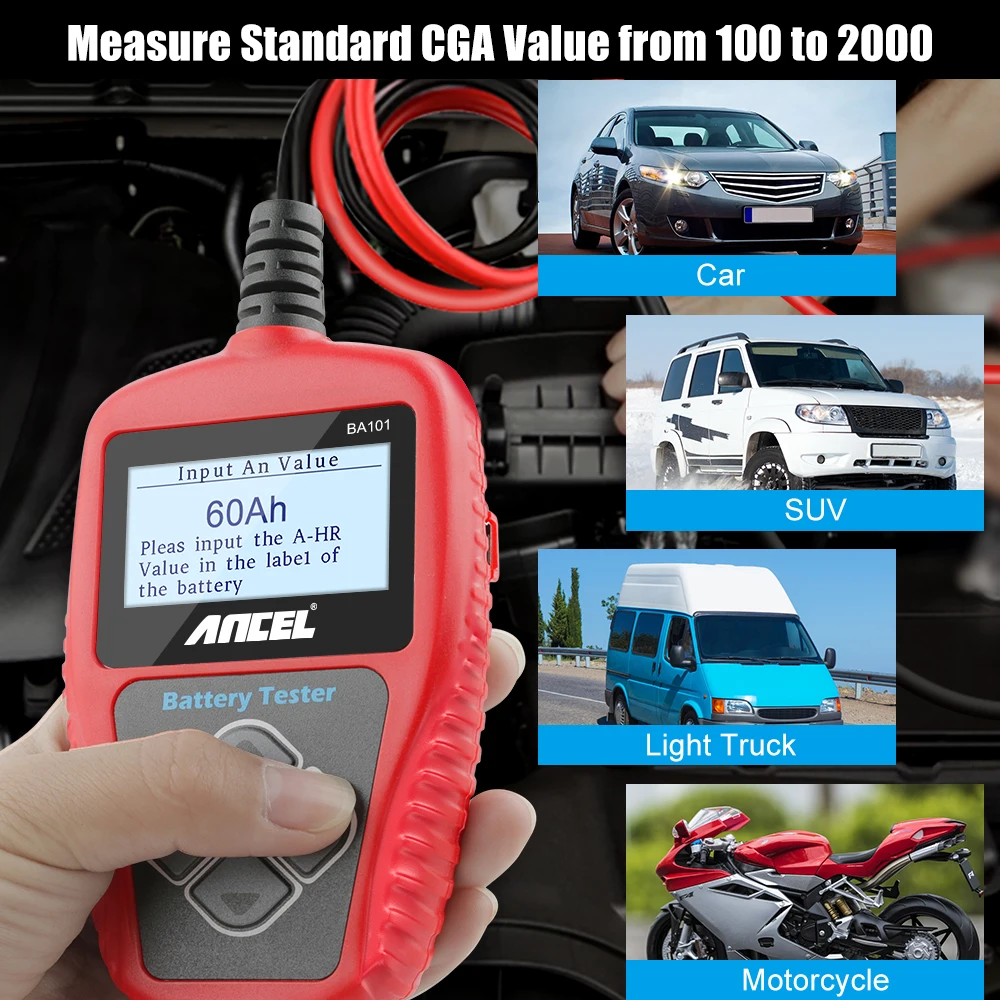 Ancel BA101 Battery Tester 100-2000CCA 220AH Auto Load Battery Analyzer Charging Test Charging Test  Car Battery Health Tester