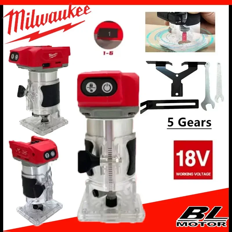 

Milwaukee Brushless Trimmer Cordless Electric Router Carpenter Milling Engraving Slotting Machine Carpenter Tool for 18v Battery