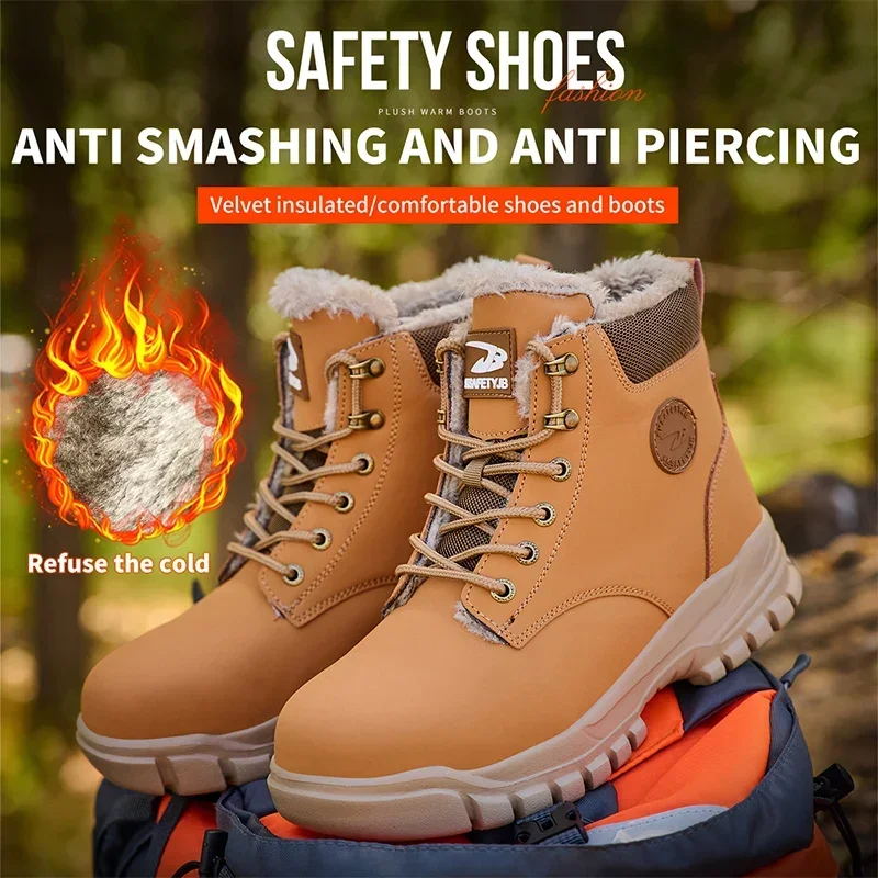 2025Fashion Winter Warm Men's Work Safety Boots Waterproof Sturdy Steel Toe Shoes Sports Shoes Safety Protection Cold Prevention