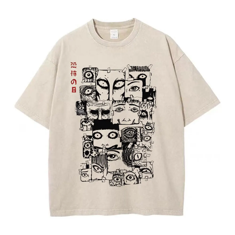 

Футболка мужская с эффектом потертости, хлопковая триллер с рисунком в стиле аниме, Y2K, топ с принтом комиксов, пробуждения, топ в стиле хип-хоп, уличная одежда унисекс