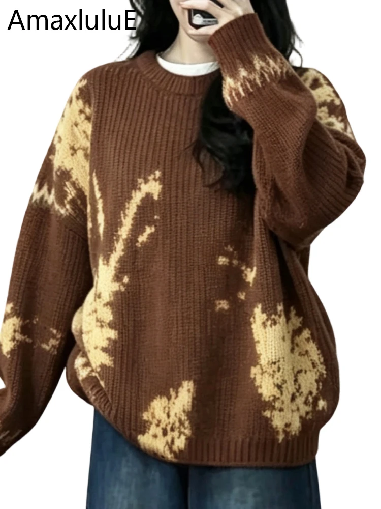 Amax LuluE 2026 Fall Fashion Womens Knitted Pullover Vintage Loose Casual Sweaters Ladies Elegant Luxury Oversized Warm Jumpers