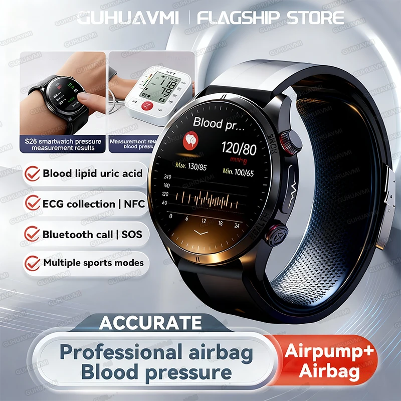 

New Professional Air Pump Airbag Blood Pressure Smart Health Watch 1.43-inch AMOLED Uric Acid Lipid HD Call Smartwatches For Men