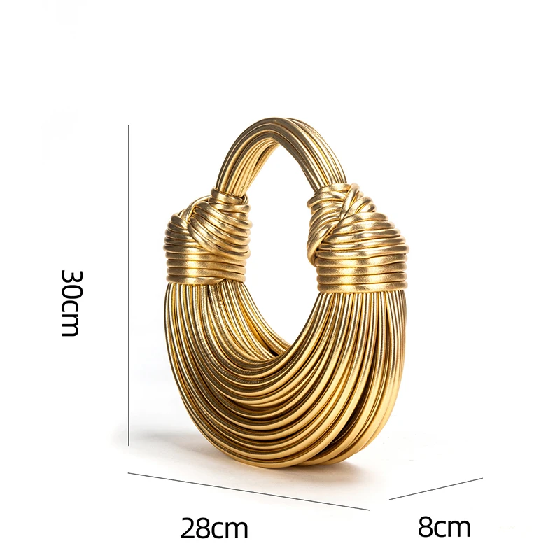 Gold Hobo Handbag Rope Knotted Pulled Clutch Women Luxury Designer Brand Handwoven Noodle Bags Evening Clutch Crossbody Bag