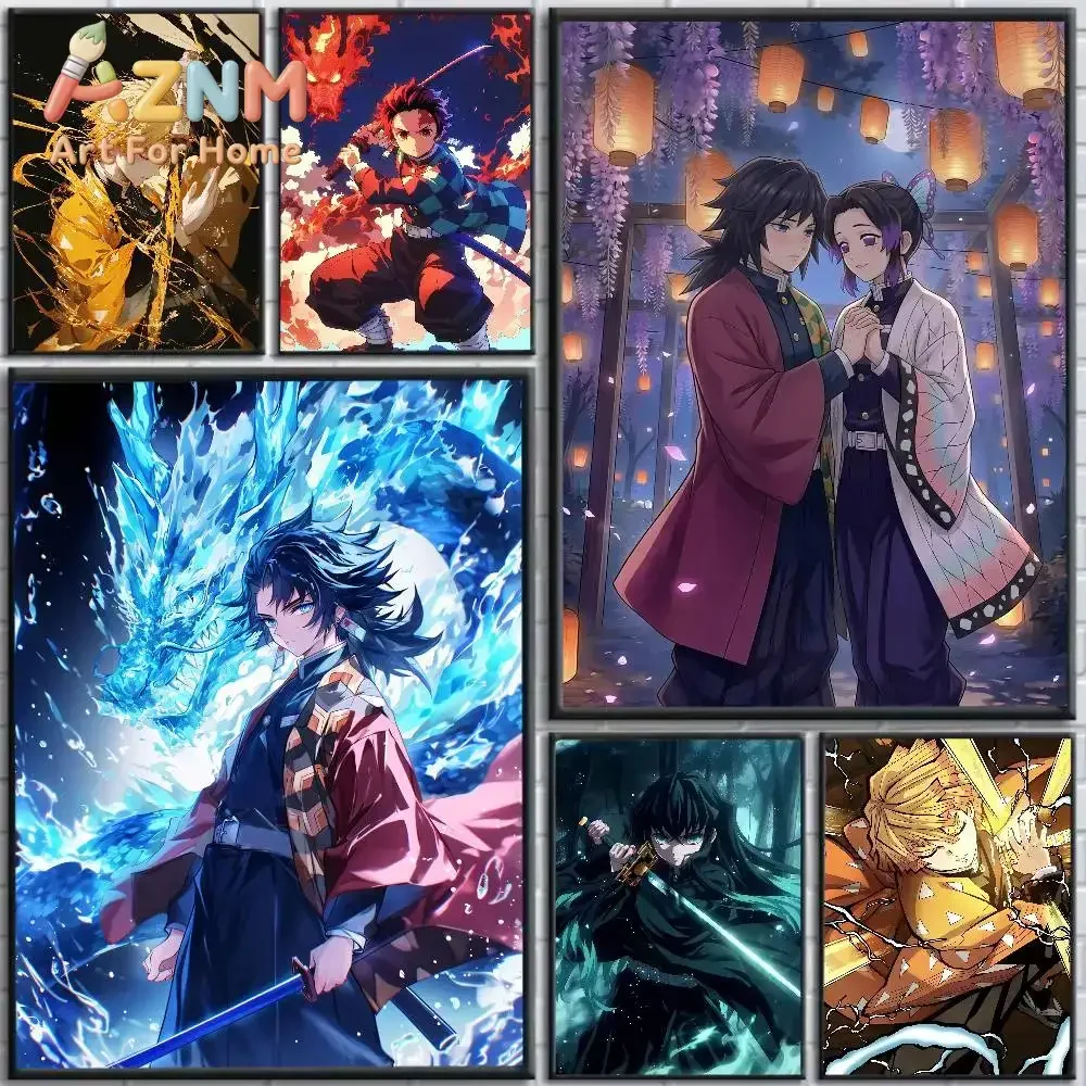 AZNM Demon Slayer Anime Character Canvas Wall Art Frameless Print Poster for Home Bedroom Living Room Wall Decor