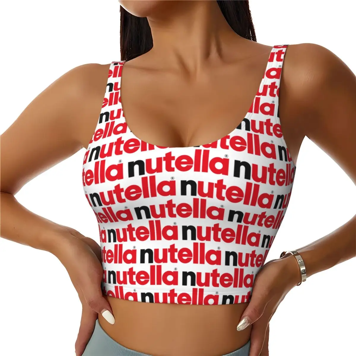 

Custom Nutella Women Sports Bra High Impact Vest Gym Workout Yoga Crop Tank Top