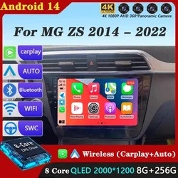 Android 14 Carplay For MG ZS 2014 - 2022 Car Radio Multimedia Video Player Stereo BT WIFI 4G+WIFI GPS Navigation DVD Head Unit