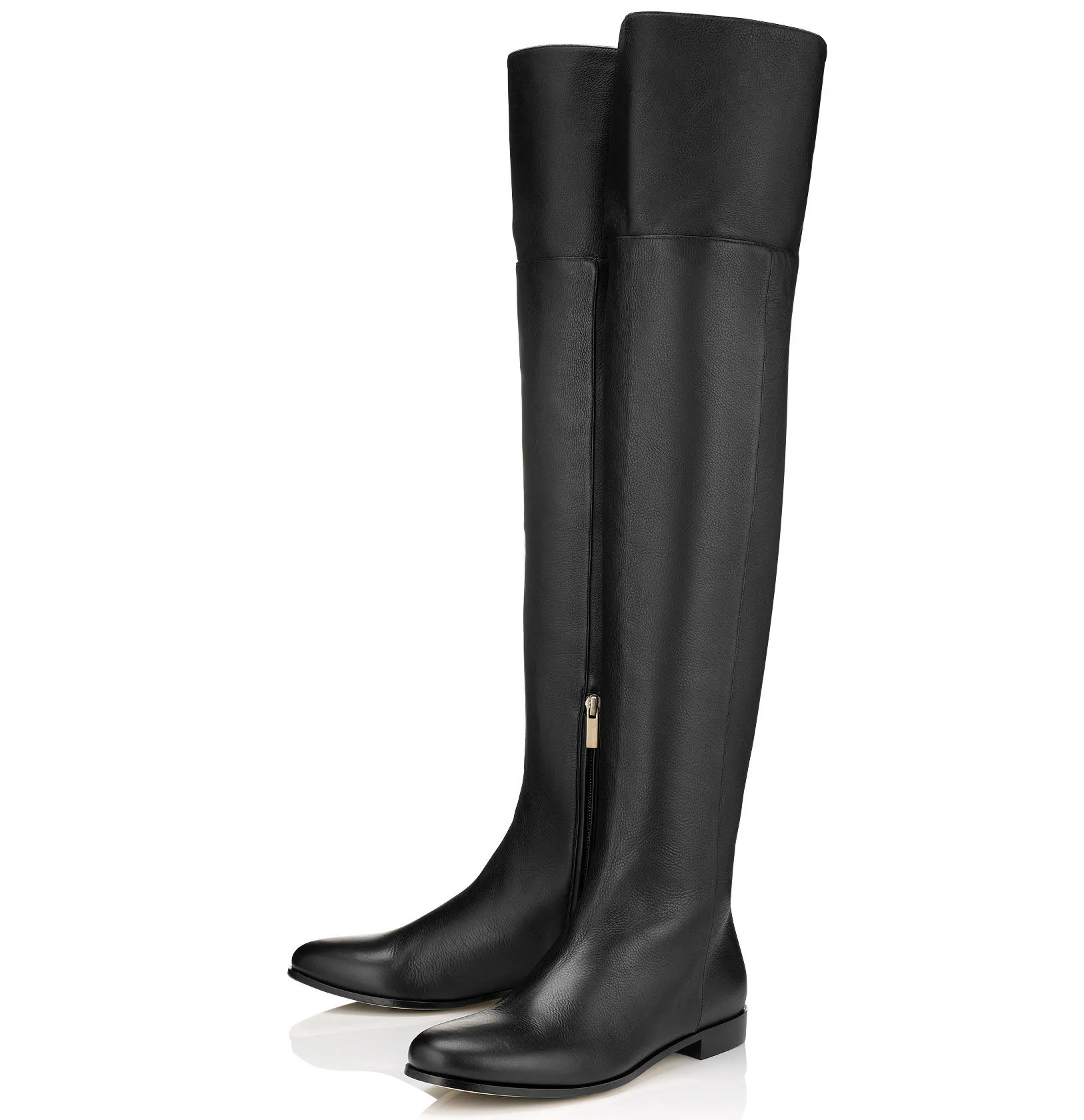 Casual Versatile Black Brown Knee Boots Round Head Flat Bottom Zipper Knight Boots Large Size Outdoor Women's Boots 34&46