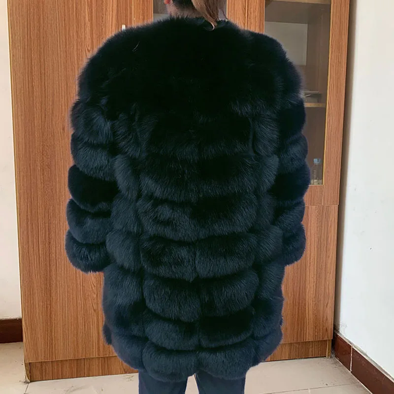 Inverno das mulheres quente genuíno fox casaco de pele longo bloco natural real casaco de pele mangas compridas alta qualidade Senhoras luxo casaco