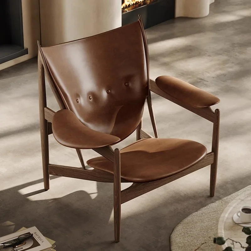 with Ash Black Walnut Wood Frame for Home Decor Mid‑Century Style Chieftain Lounge Chair, Waxed Leather Seat