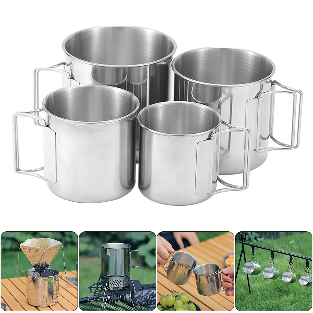 Camping-Wasserbecher mit faltbarem Griff, Kaffeetasse, leicht, tragbar, Campingbecher aus Edelstahl für den Außenbereich