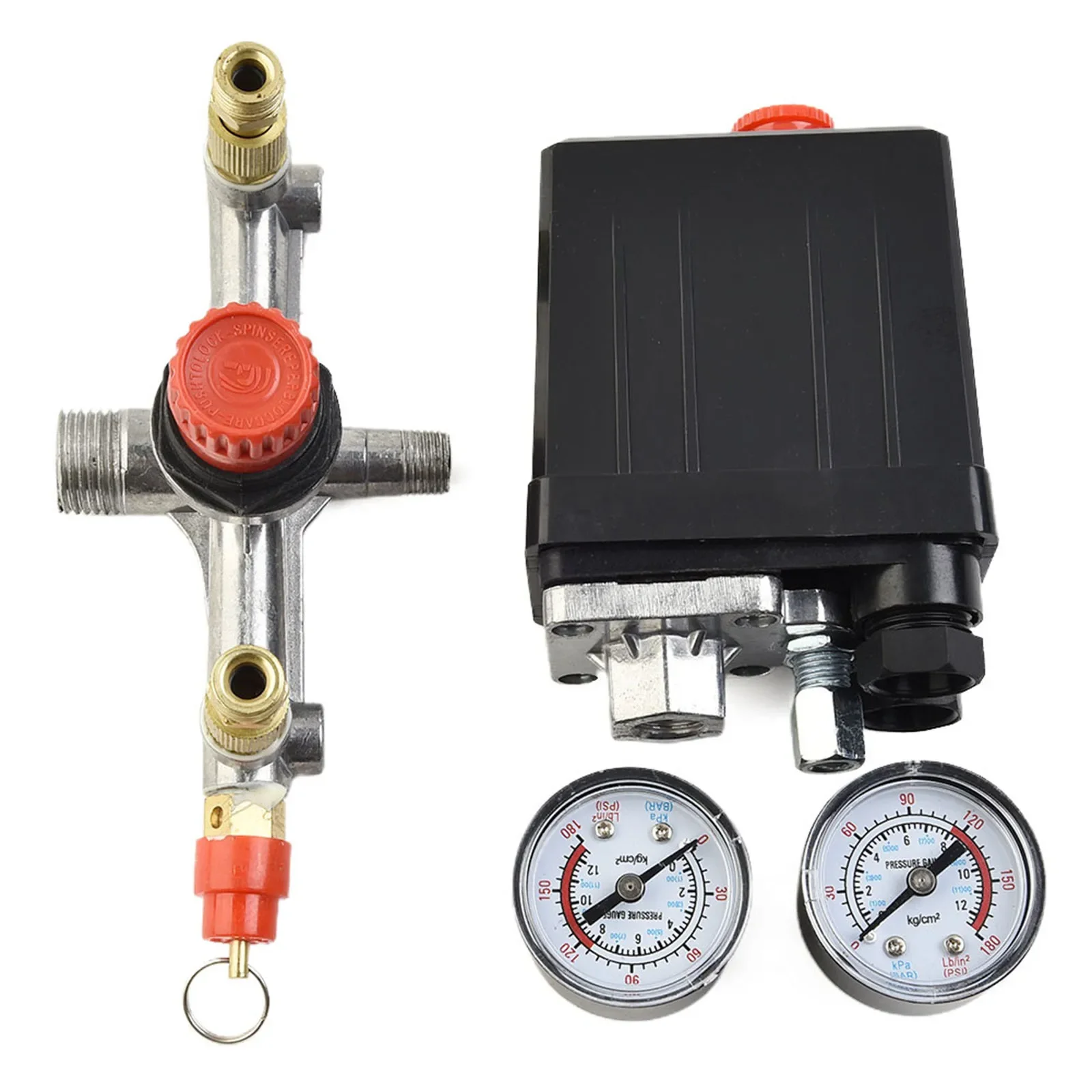 Air Compressor Pressure Control Switch Valve Manifold Regulator 20A Maximum current 5 8KG Working Pressure Gauges