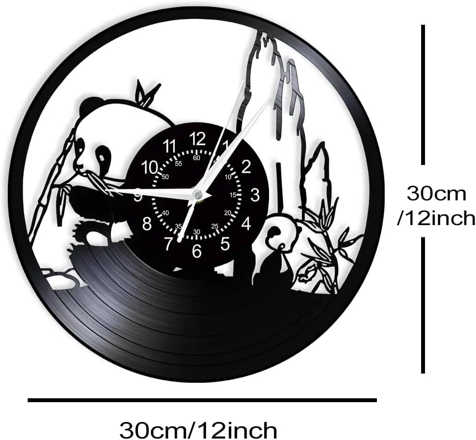 Cartoon Panda Vinyl Record Wall Clock Modern Home Decoration 12 Inch Wild Animal Panda Silent Clock Children's Room Gift Watch