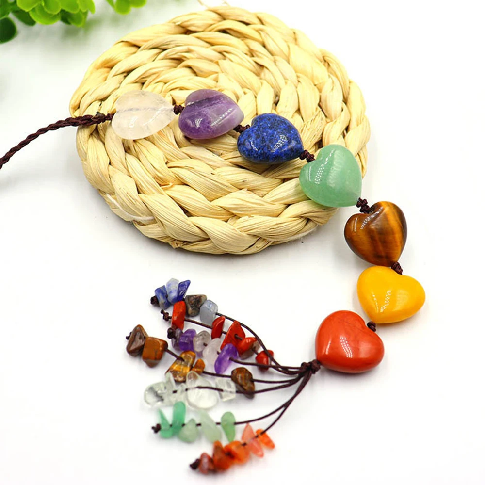 7 Chakras Natural Stones Handmade Hanging Ornament Colorful Crystals Tassels Yoga Meditation Pendant Wall Window Car Home Decor