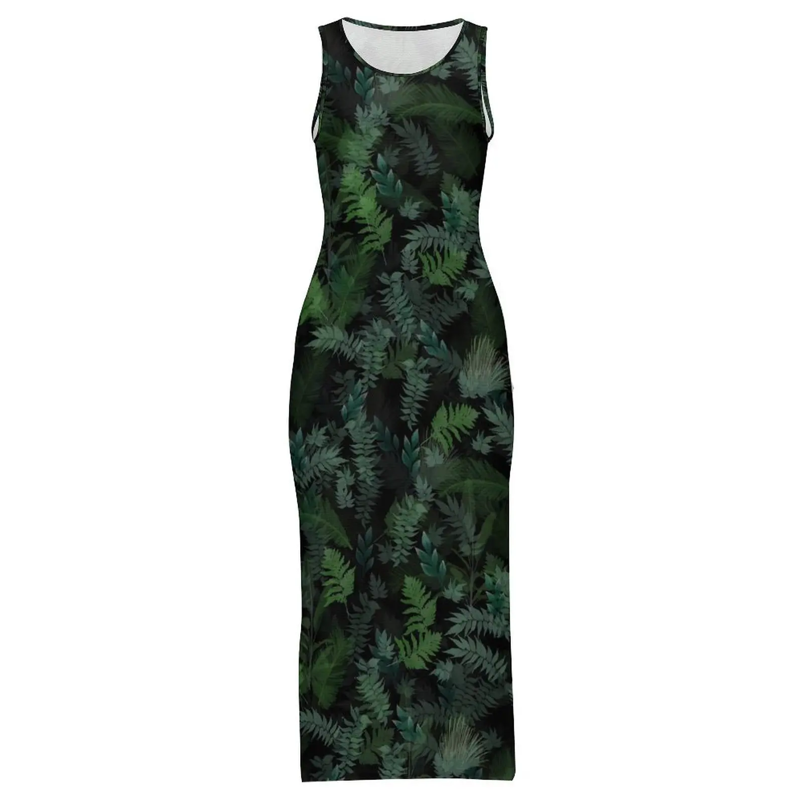 فستان أوراق استوائية بدون أكمام، فساتين ماكسي للحفلات والنوادي الحديثة، فستان صيفي برسومات جمالية، مقاس كبير