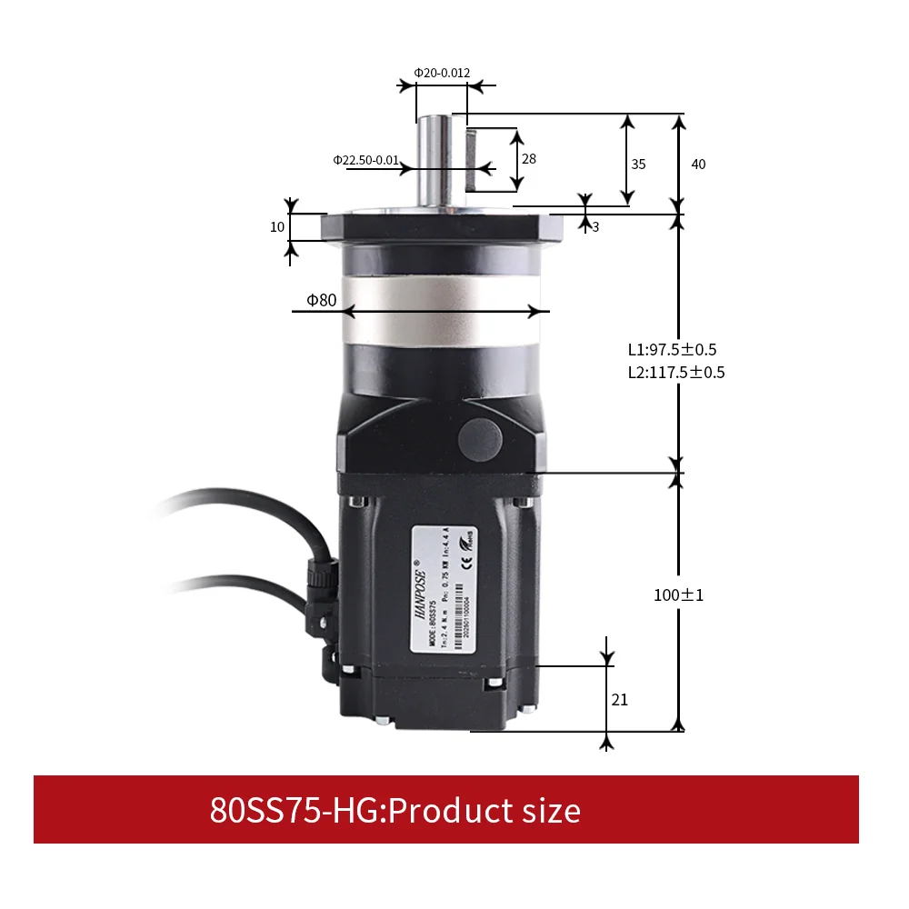 servo motor ASD275 servo drive 5.0A 2.39N.m 80SS75-HG10-1/80SS100HG High precision planetary reducer gearbox ac Servo Motor 750W