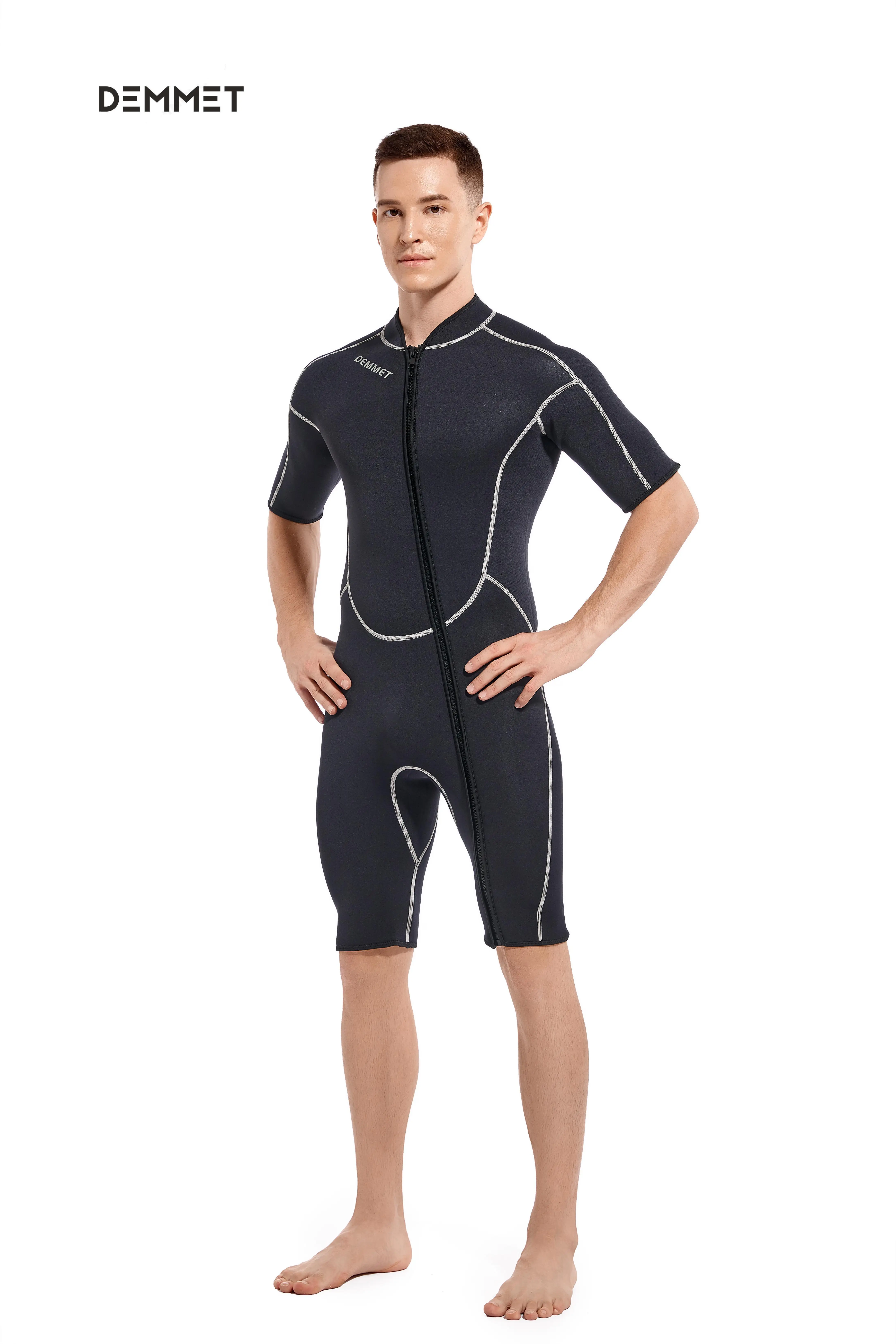 New Wetsuit Men\'s Style 3mm Neoprene One-piece Short Sleeves Swimsuit Warm Sun Protection Snorkeling Outdoor Surf Wet Type Suit