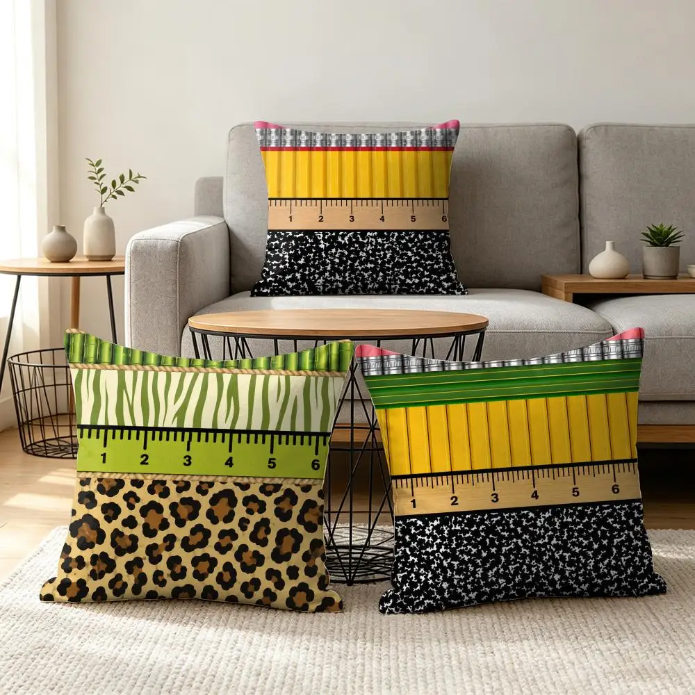 Pencil Texture Print Cushion Cover Summer Linen Pillow Case Organic Fabric Cushion Cover Double-Sided Print Sofa Home Decor