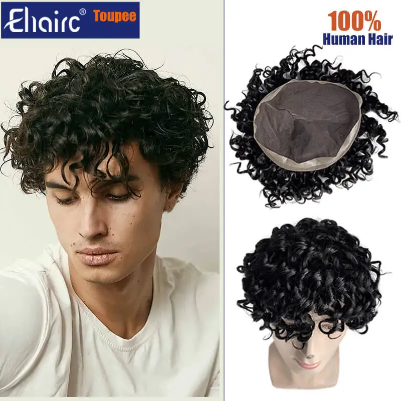 

Curly Men Toupee Protese Capilar Masculine 100% Indian Soft Human Hair Wigs for men ,Fashion Mens Wig Protesis Capilar Hombre