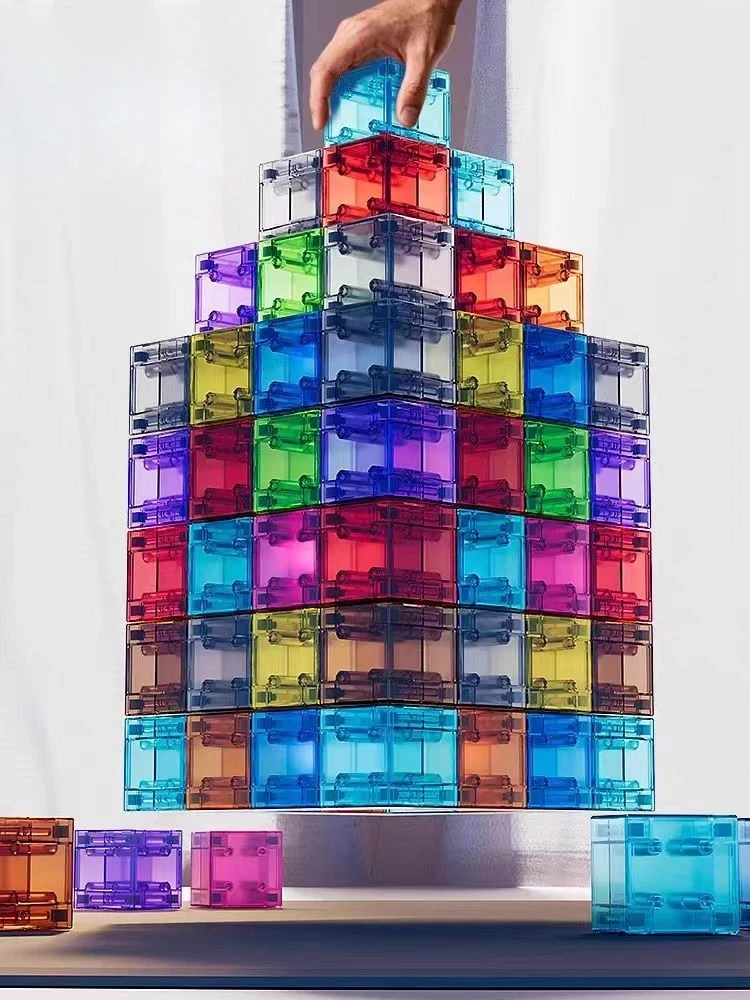 DIY Transparent Magnetic Building Blocks Square Toy Colorful Cubes Toy Construction Toy for Children Christmas Gift