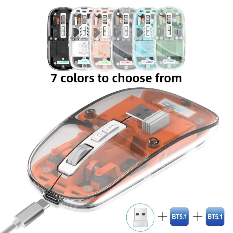 

EOENKK Three-mode Transparent Wireless Mouse 2.4G/ Bluetooth 5.1 Silent magnetic rechargeable wireless mouse with power display