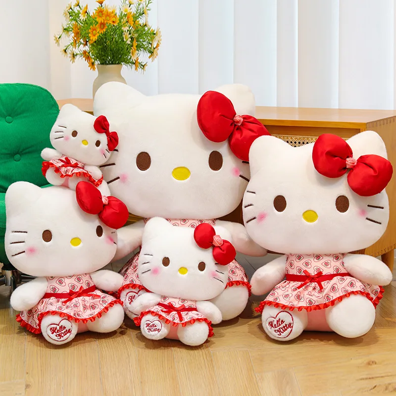 

Sanrio Large Size 60cm Cute Hello Kitty & My Melody Plush Toy Strawberry Checkered Dress Cute Soft Stuffed Doll for Girls Fans