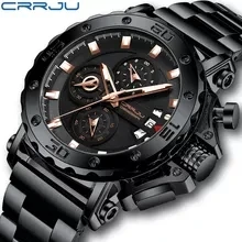 

2022 NewCRRJU Men Watch Stainless Steel Big Dial Waterproof Chronograph Date Men's Wristwatch 2294 Reloj Hombre Man Sports Clock