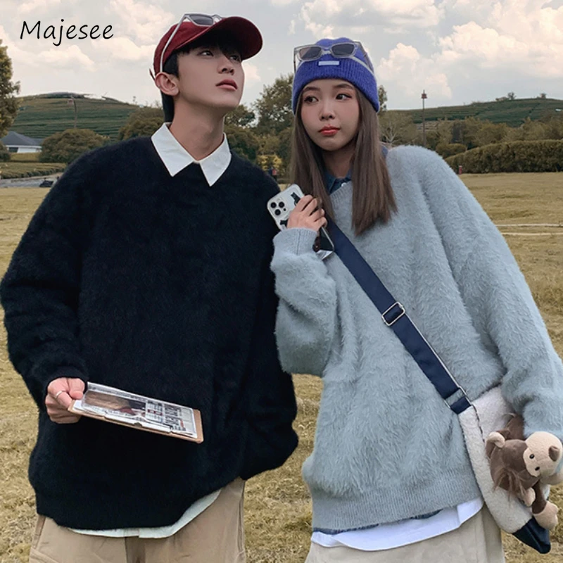 

Pullovers Men Solid Personality Daily Fashion Warm Cozy All-match O-neck Korean Style Chic Streetwear Charming Couple Students