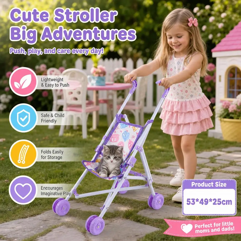 Foldable Doll Stroller Toy Realistic Mini Baby Push Cart Educational Pretend Play Doll Carriage For Girls Kids Role Play Gift