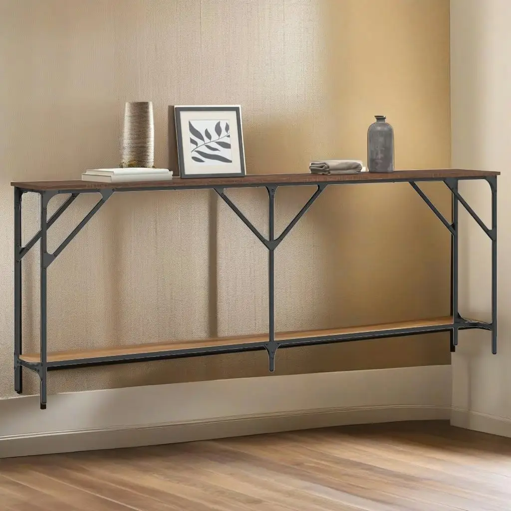 Brown Oak Console Table 78.7x11.4x29.5 in Engineered Wood - Stylish Storage Solution