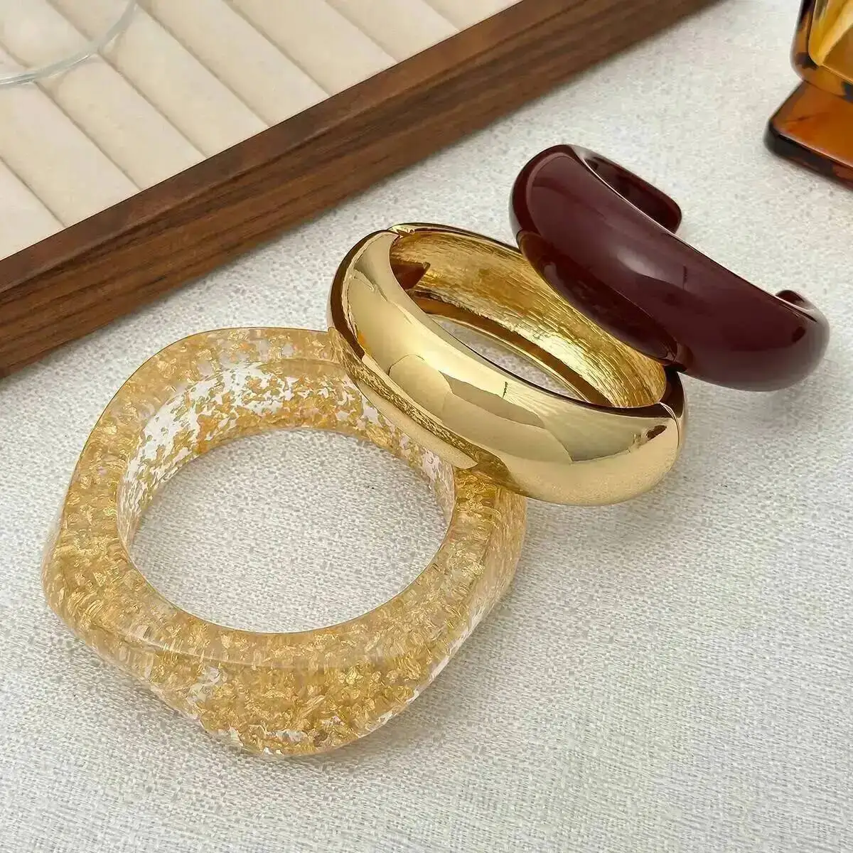 

Lacteo 3Styles Vintage Punk Chunky Resin Acrylic Bangles Women Irregular Geometric Thick Bangle Bracelet Daily Jewelry Accessory