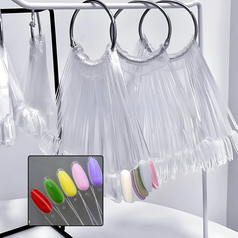Doppelschichtiges Nagellack-Gel-Farbkarte mit 50 Spitzen, ovale, fächerförmige Übungsfarbe mit innerer und äußerer Malerei für die Nagelkunst-Display – Detail 7