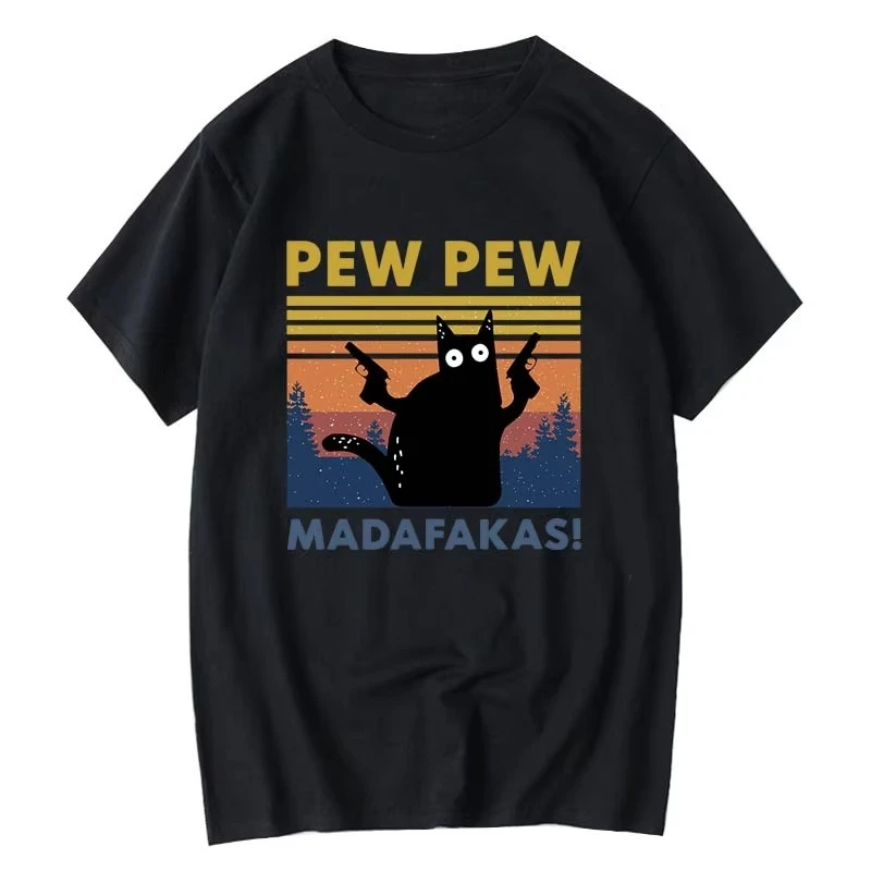 Pew Pew Madafakas التي شيرت الرجال قصيرة الأكمام الجدة مضحك القط تي شيرت القطن فضفاض بلايز قمصان تي شيرت طاقم الرقبة الشارع الشهير #1