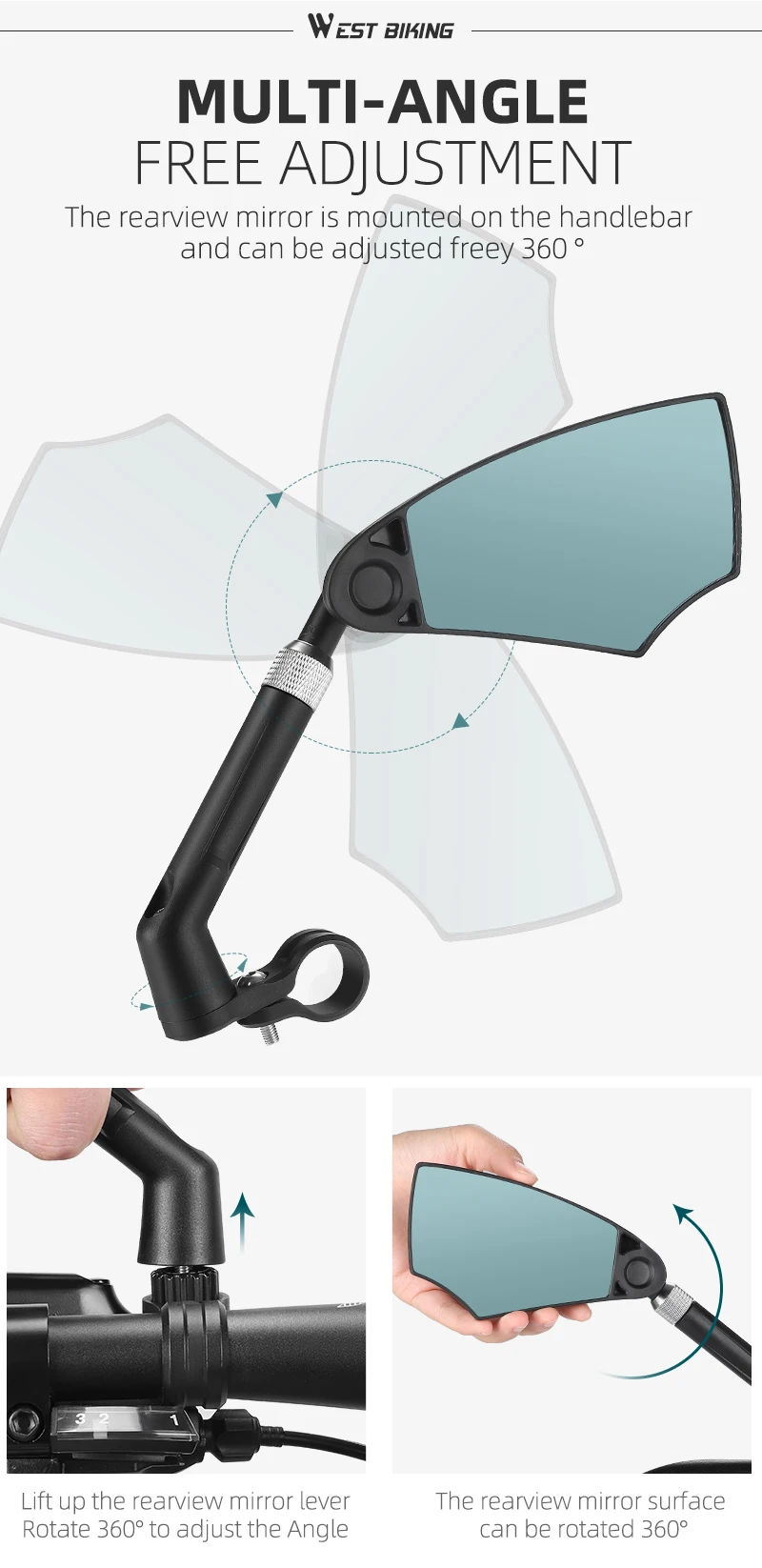 Fahrradrückspiegel, blendfrei, 360° ° Rotation Lenker Rückspiegel Motorrad Roller Spiegel Fahrrad Zubehör – Detail 6