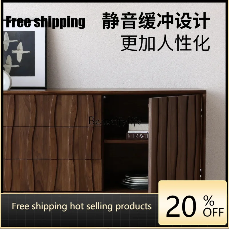 Factory Direct North American black walnut solid wood antique log storage side cabinet