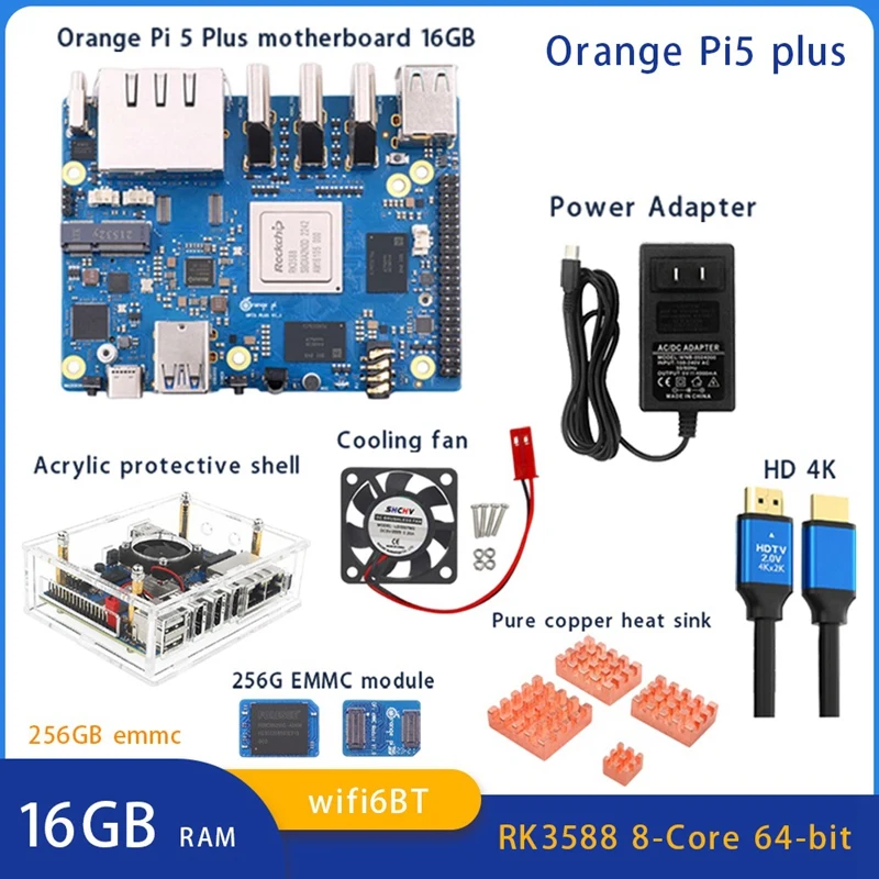 For Orange Peel 5 Plus 16GBRAM 256GB Emmc Module RK3588 Octa-Core Support 8K Video 2.5G Wifi6 Module Accessories US Plug