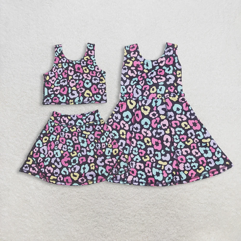 

z1112-13 GSD2176 girl dresses baby girl clothes matching yoga leopard sleeveless skirts set Wholesale Boutique kids clothes girl