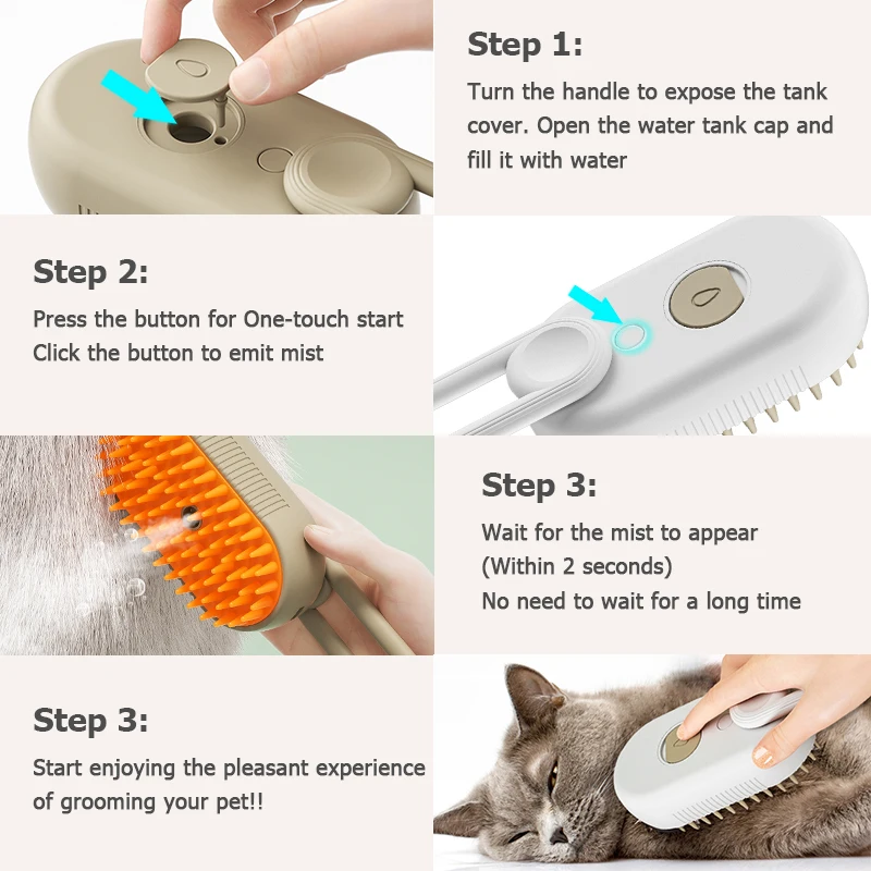 3 in 1 Steamy Pet Dog Brush Cat Steam Brush Electric Spray Cat Hair Brush Comb Massage Pet Grooming Tool Loose Hair Supplies image 5