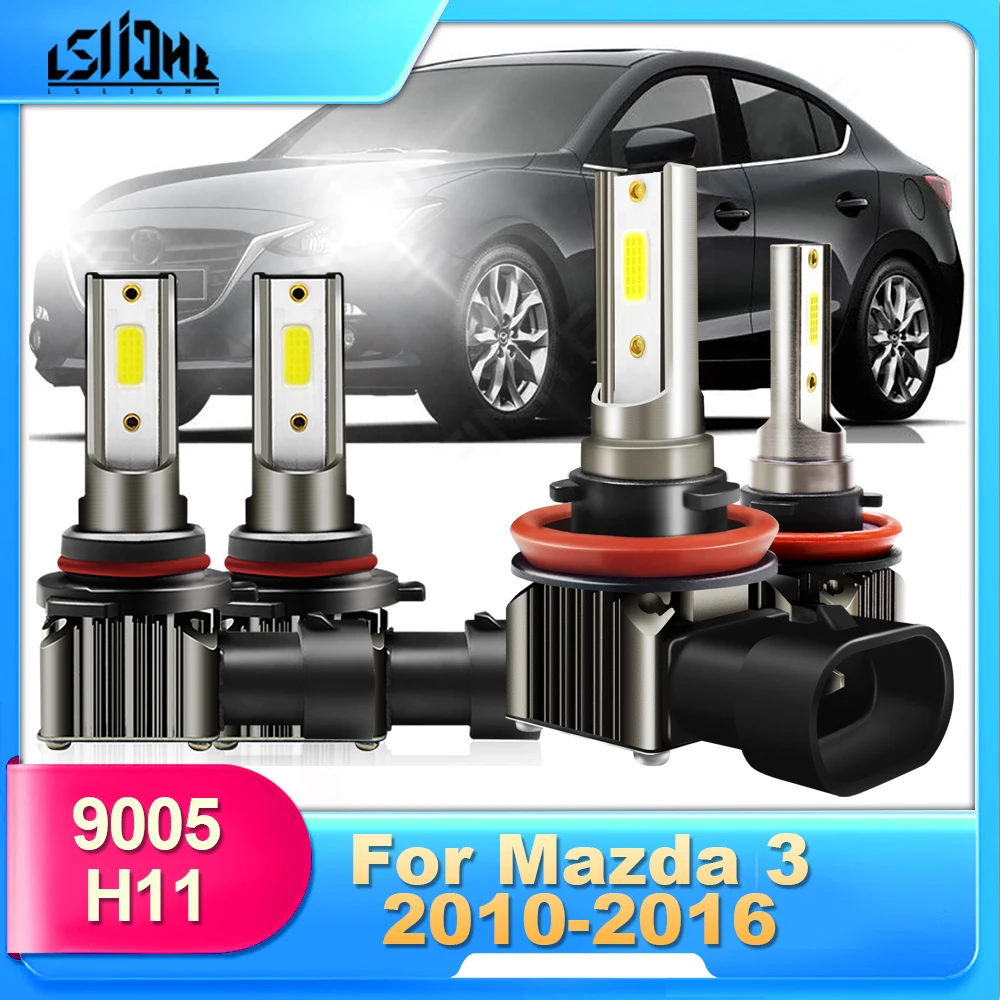 LSlight LED Headlight High Low Front Beam COB MINI Bulbs Replace For Mazda 3 Sedan Hatchback 2016 2015 2014 2013 2012 2011 2010