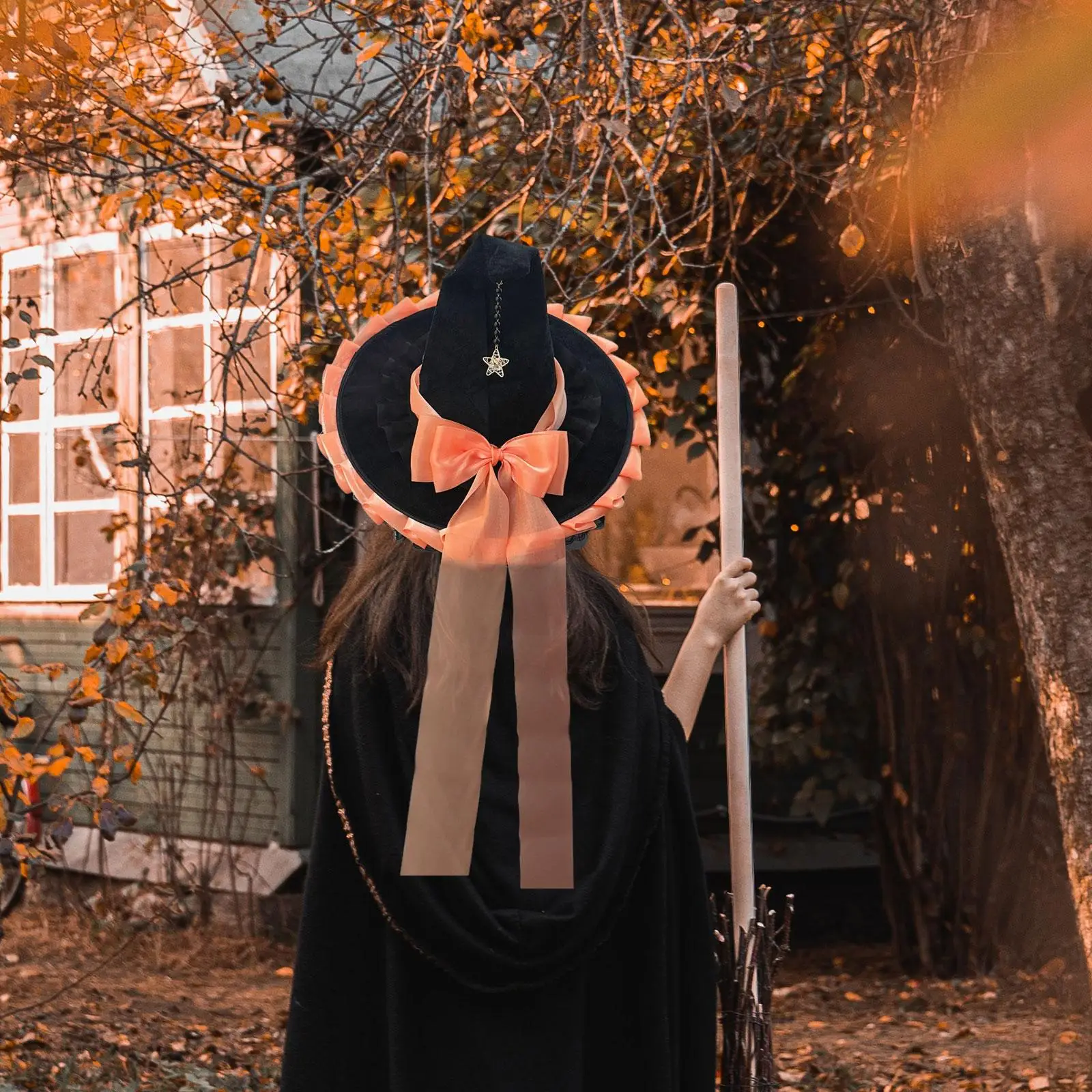 Chapeau de sorcière d'halloween, chapeau de magicien confortable à large bord avec décor de nœud papillon, accessoires de tenue de sorcière pour fête, carnaval, Cosplay